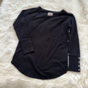 Cha Sor Shirt Womens Large Long Sleeve Black Henley Thermal